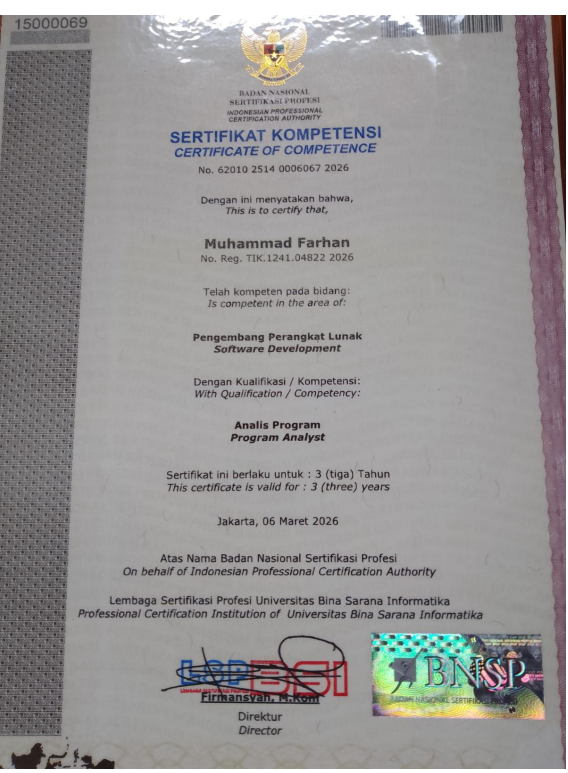 Sertifikat Kompetensi BNSP Analis Program